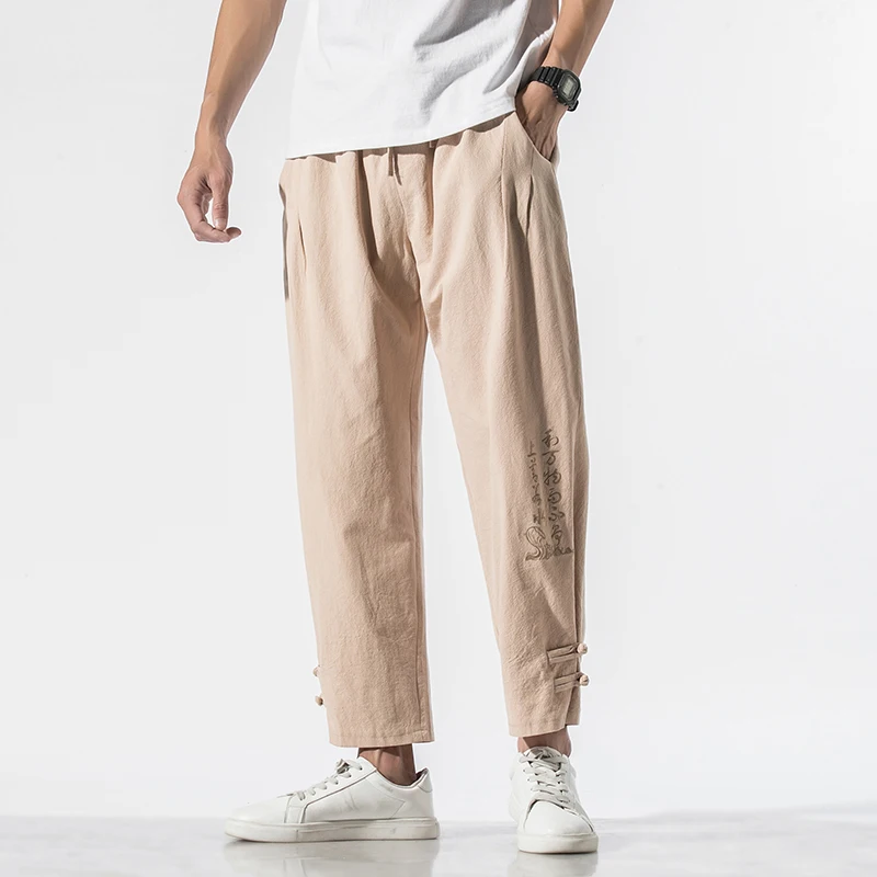 

Мужские повседневные брюки до щиколотки, однотонные брюки в традиционном стиле с надписью, уличная одежда в стиле хип-хоп, большие размеры, ...