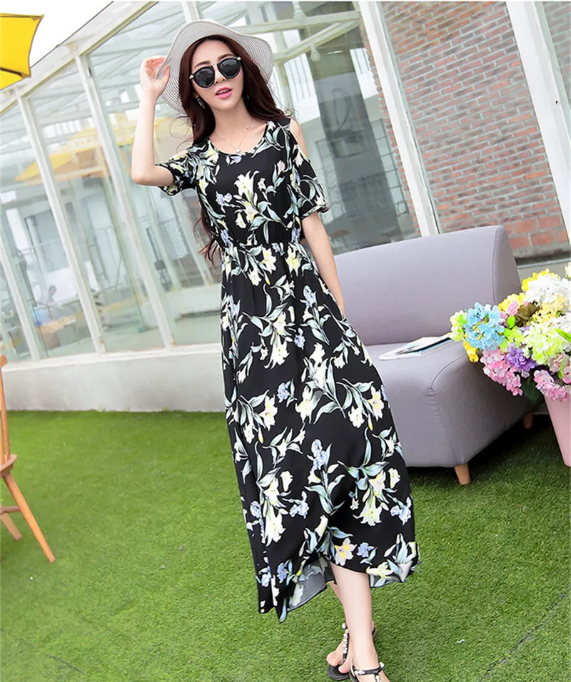 Пляжное платье Boho 2020 летнее женское элегантное макси с коротким рукавом длинное