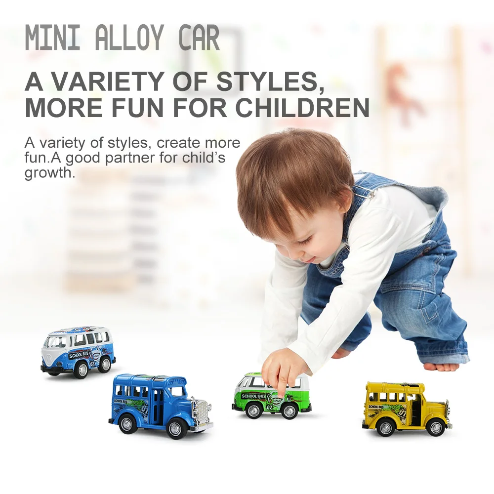 

Kids Toys Mini Alloy Inertial Pull Back Vehicles Model Toy Metal Diecast Car School Bus Toys Educational for Kid Gift