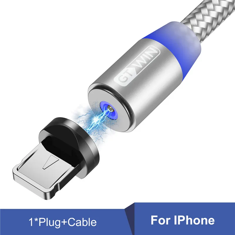 Silver for ios GTWIN Магнитный кабель для быстрой зарядки Micro usb type C зарядное устройство для iPhone 11 XR 7 samsung S9 S10 быстро магнитные телефонные кабели 1 м/2 м/3 м - Цвет: Silver for ios