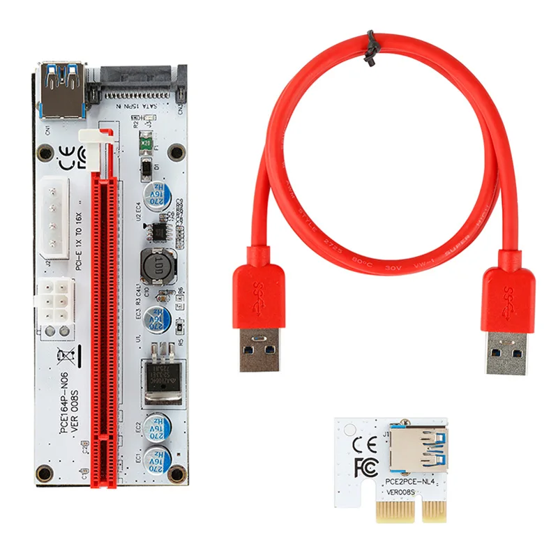 

Оптовая продажа, USB 3.0 PCI-E Pci E Riser Express 1X 4x 8x 16x Райзер, адаптер, карта SATA, 15-контактный Штекер, 6-контактный силовой кабель