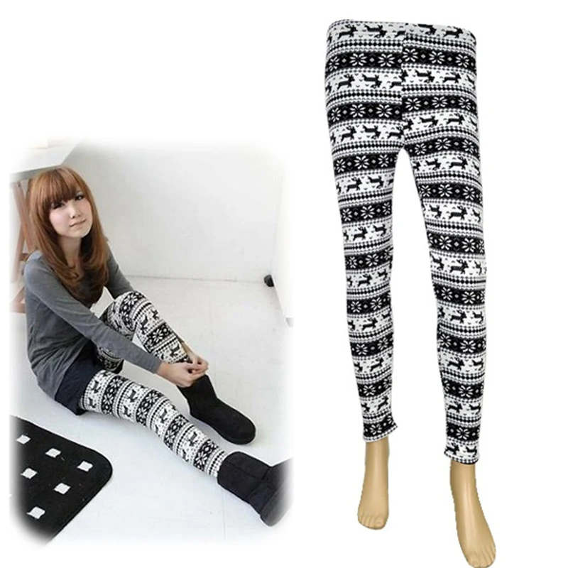 Зимние Утепленные теплые флисовые брюки карандаш с рисунком оленя и