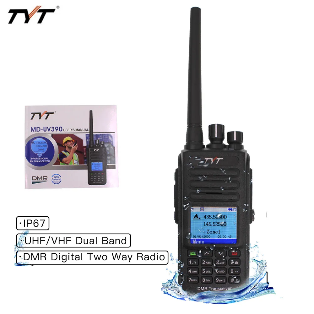 TYT MD-UV390 DMR Digital Walkie Talkie UV390 IP67 Waterproof Dual Band Dual Time Dlot Digital Radio Upgrde of MD-390