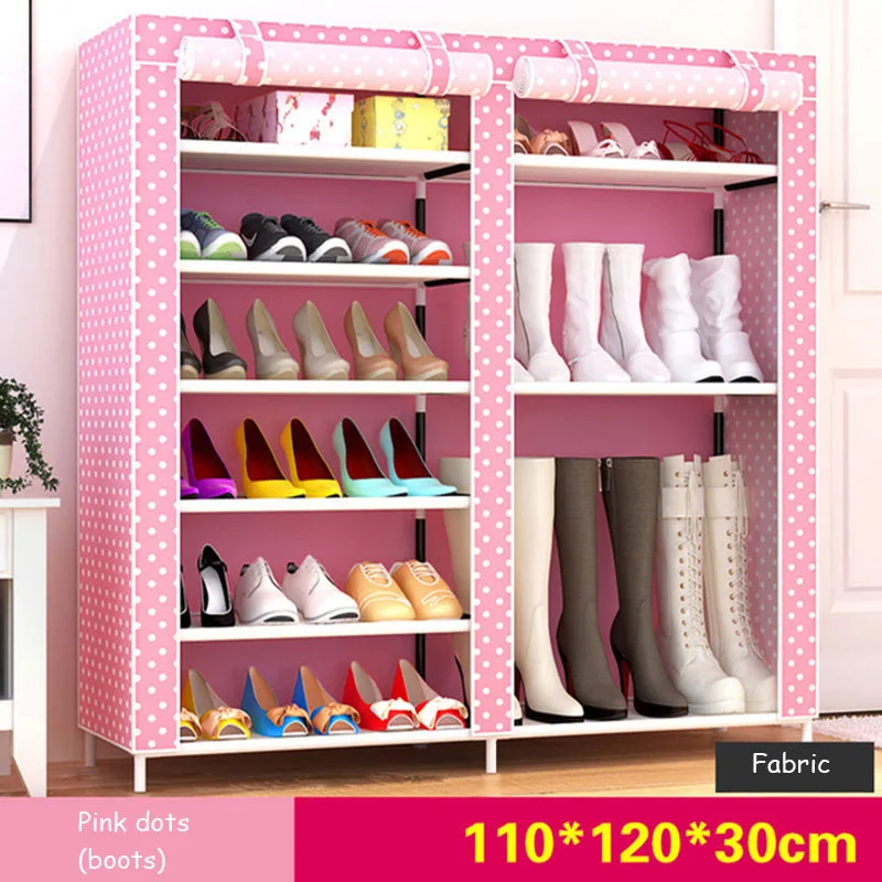 Pink dots (boots) Двухрядный шкаф для обуви, модный нетканый материал, большой стеллаж для обуви, органайзер, съемное хранение обуви для домашней мебели - Цвет: Pink dots (boots)
