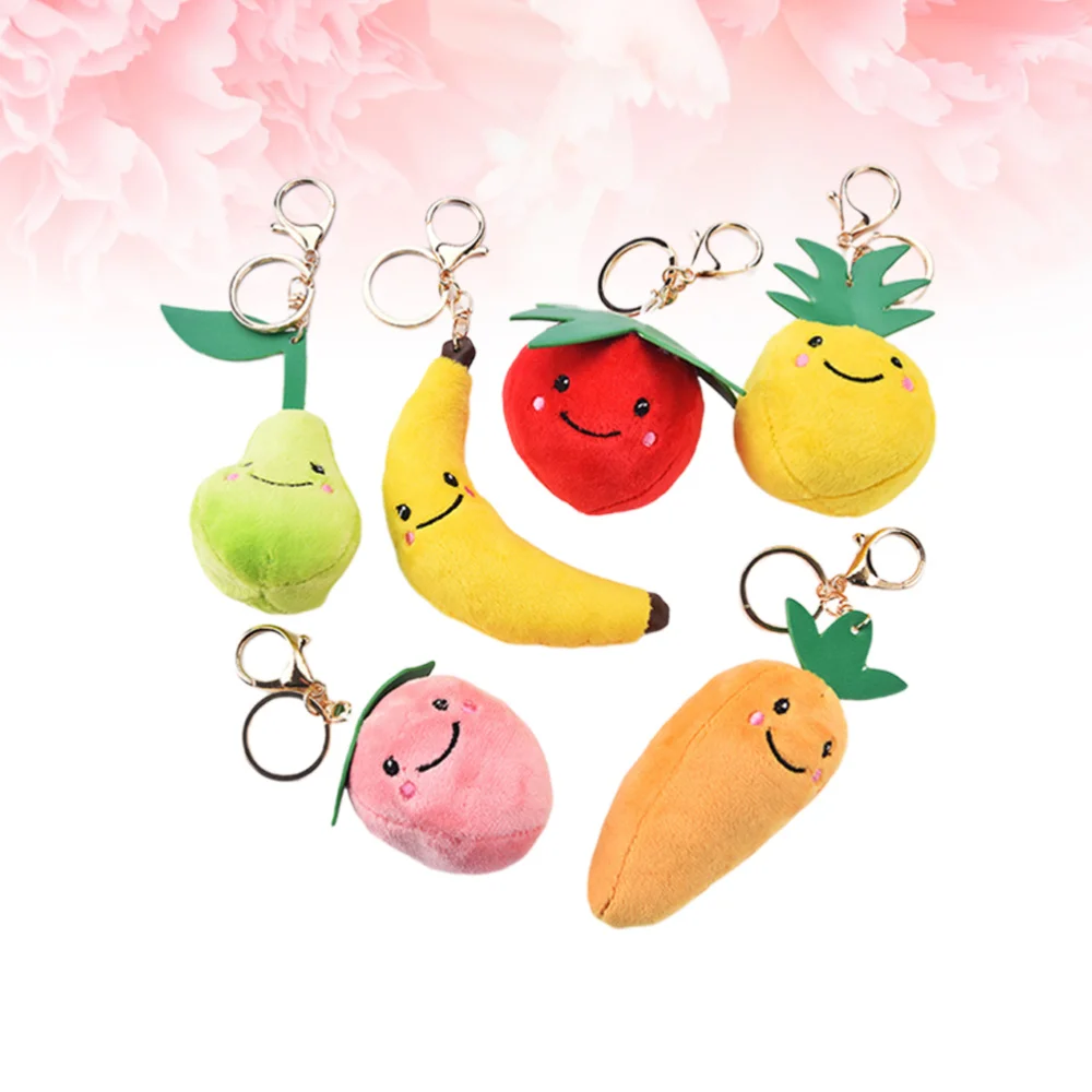 

7 Pcs Plush Fruits and Vegetable Shaped Car Keyring Purse Bag Pendants Decoration Hanging Keychains Accessory Creative Gifts (Ra