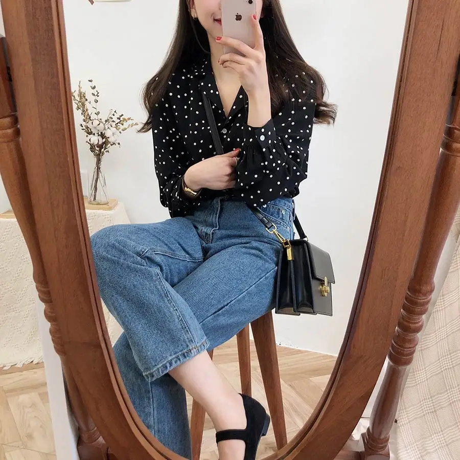 S XL весенние женские повседневные рубашки с принтом свободные длинным рукавом в