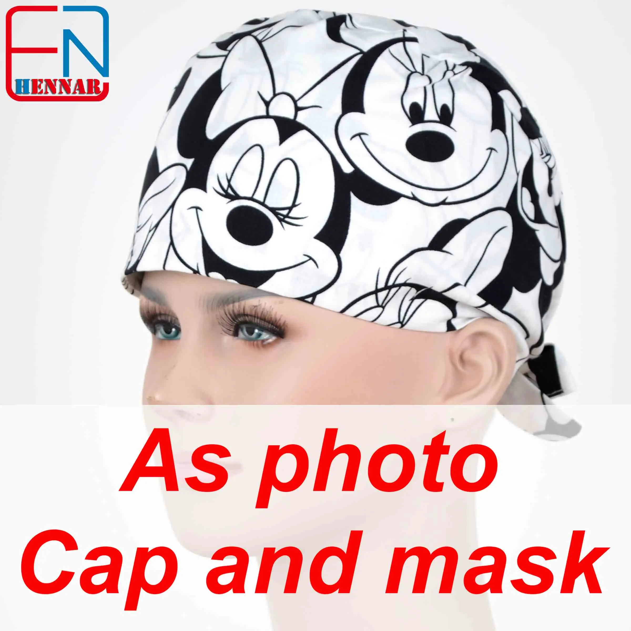 cap and mask Hennar скраб колпачок s Маски хлопок регулируемые эластичные ленты хирургический скраб колпачок s медицинский больничный доктор головной убор шапка маска - Цвет: cap and mask