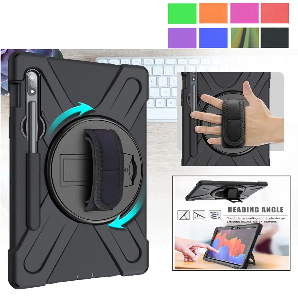 

For Samsung Tab S7 Plus 12.4" Rugged Shockproof Case 360 Rotating Kickstand Cover Strap for Samsung Tab S7 SM-T870 T875 11"