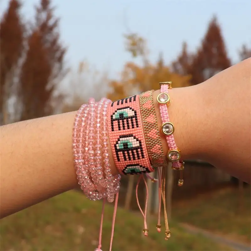 ZHONGVI Mexican Heart Bracelet For Lady Gift Colorful Bead Pulsera Trendy Japanese Jewelry Pink Bead Jewellery Miyuki Bracelets