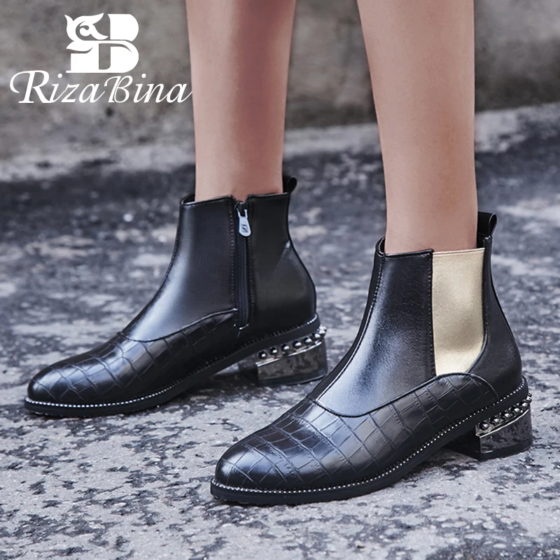 

RIZABINA Size 32-43 Woman Boots Fur Winter Warm Ankle Chelsea Boots Woman Shoes Mixed Color Beads Short Boots Ladies Footwear