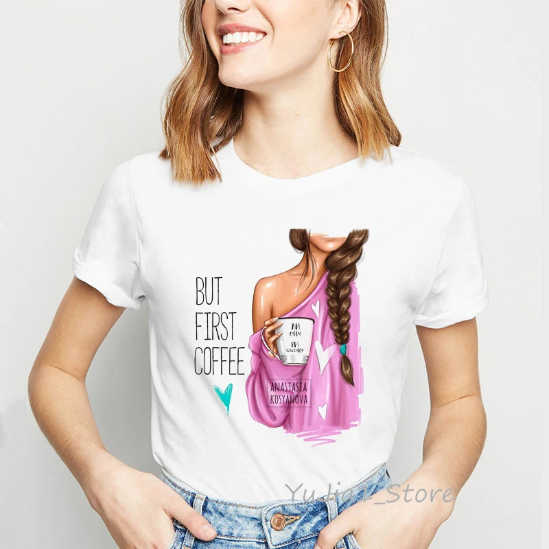 Футболка BUT FIRST COFFEE Женская Белый Топ рубашка в стиле Харадзюку милая одежда