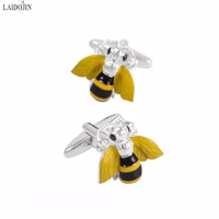 laidojin 3d bee cufflinks for mens shirt accessories high quality enamel insect cufflink men jewelry wedding groom gift gemelos
