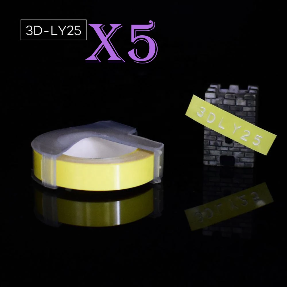 Light yellow Многоцветный 5 рулонов 3D 9 мм ПВХ тиснение этикеток лента совместимый с dymo 1610 12965 ручной принтер этикеток для Motex E101 производитель этикеток - Цвет: Light yellow