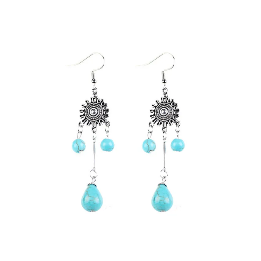 FYJS уникальный посеребренный старинный солнце с голубым Бирюзовый Камень Висячие