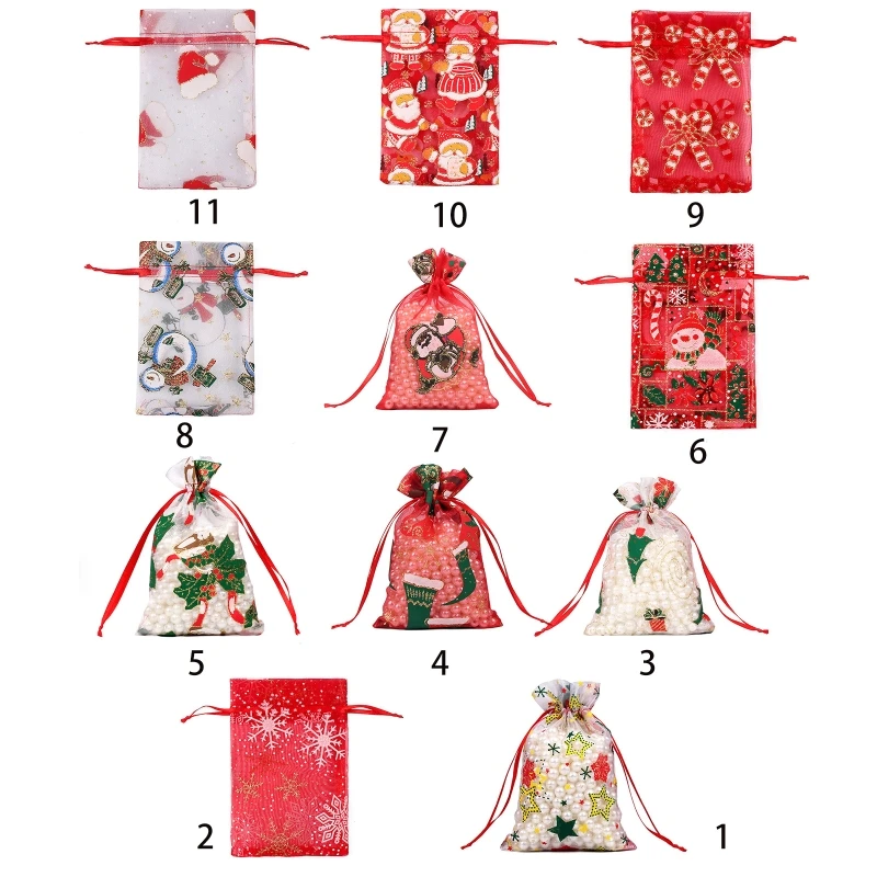 

10pcs Christmas Organza Bags Candy Gift Sheer Bag Jewellery Wedding Party Xmas Packaging Display Pouches