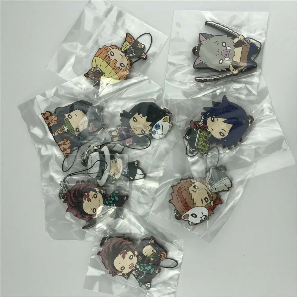 

Anime Demon Slayer Kimetsu no Yaiba rubber Keychain Key Ring Race Straps cosplay
