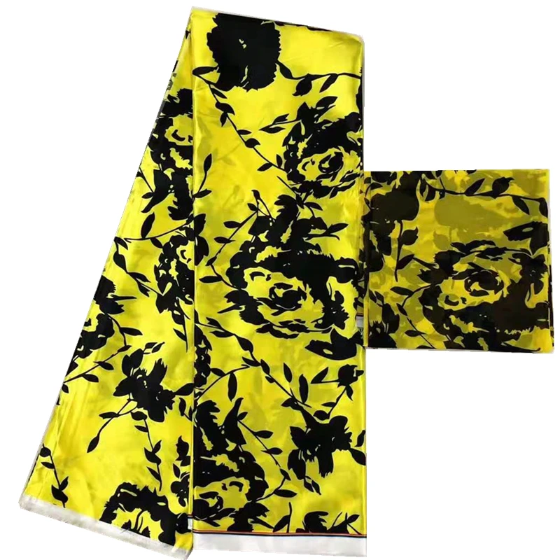 imitated silk fabric digital print African dubai 4 yards satin plus 2 chiffon lace for women dress | Дом и сад