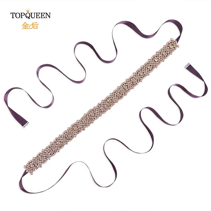 TOPQUEEN S28B-RG розовое золото свадебный пояс Стразы пояс для свадебных платьев пояс с бисером ручной работы пояс подруги невесты и пояса - Цвет: purple