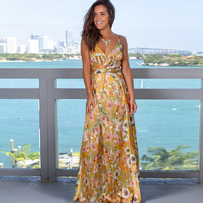 Женское платье с V образным вырезом цветочным принтом|Женские платья| |