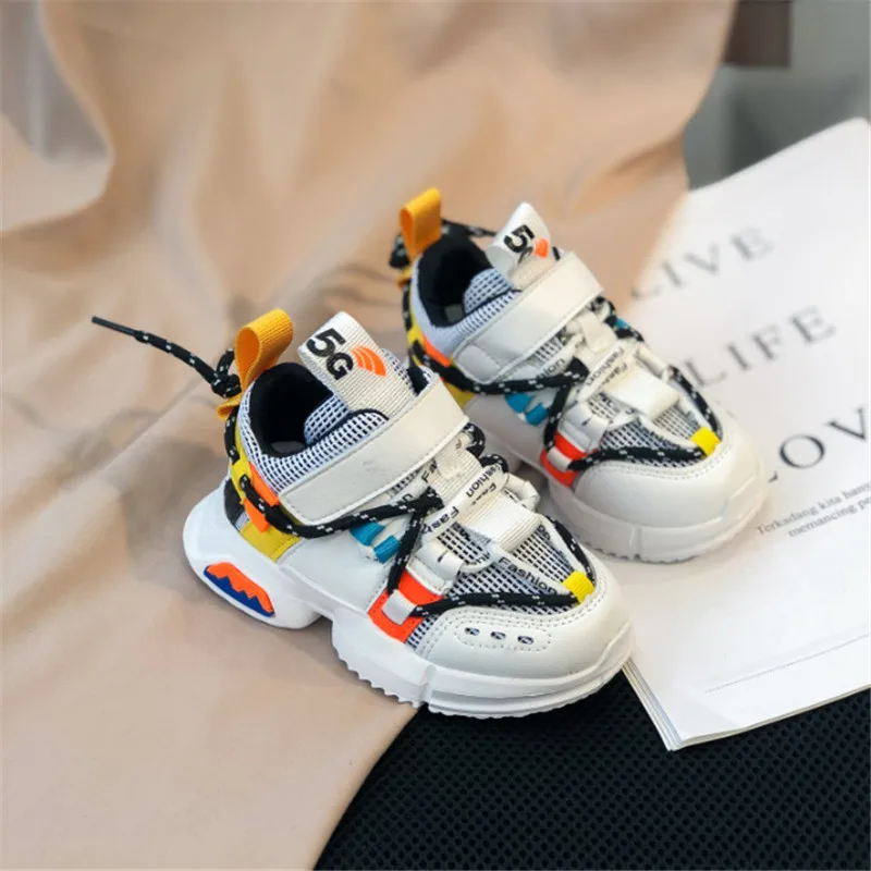 

2021 New Kids Shoes Toddler Girls Boy Sneakers Lace Up Design Mesh Breathable Children Tennis Fashion Little Baby Shoes