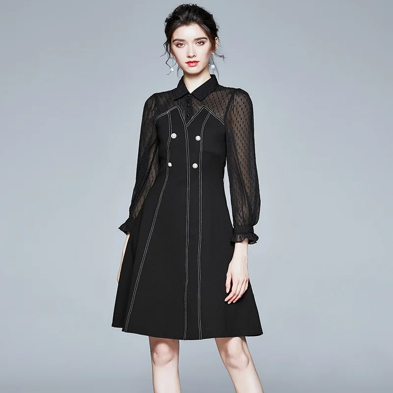 

Женское платье на весну и осень, новое облегающее женское платье с длинными рукавами и прострочкой, элегантные темпераментные женские плат...