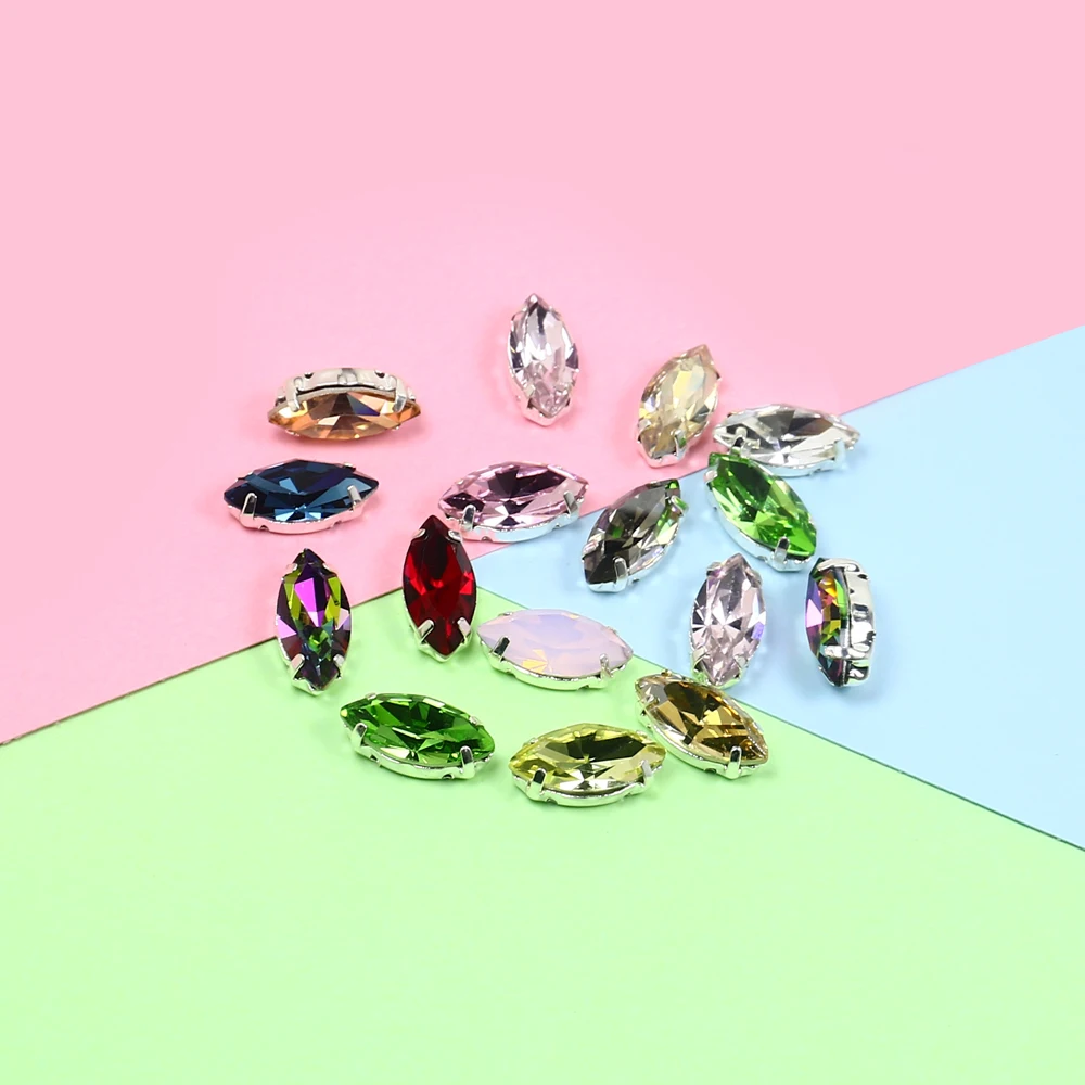 Стеклянные стразы с кристаллами в форме листа серебряные когти маркиза пришитые