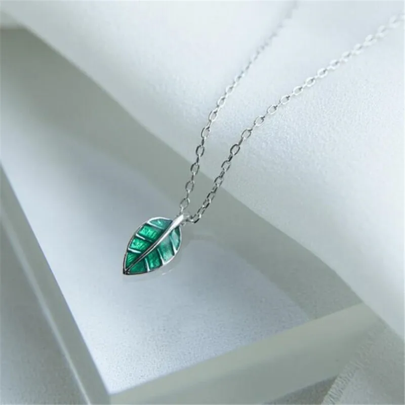 

Nature Fashion Style 925 Sterling Silver Handmade Green Leaf Leaves Necklaces For Women Lady Sterling-Silver-Jewelry N014