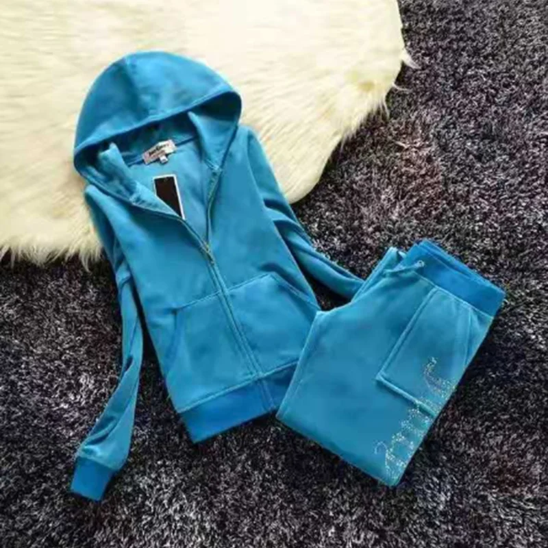 Spring/Fall 2022 Women's Brand Velvet Fabric Tracksuits Velour Suit Women Track Suit Hoodies And Pants Fat Sister SportswearXXXL images - 6