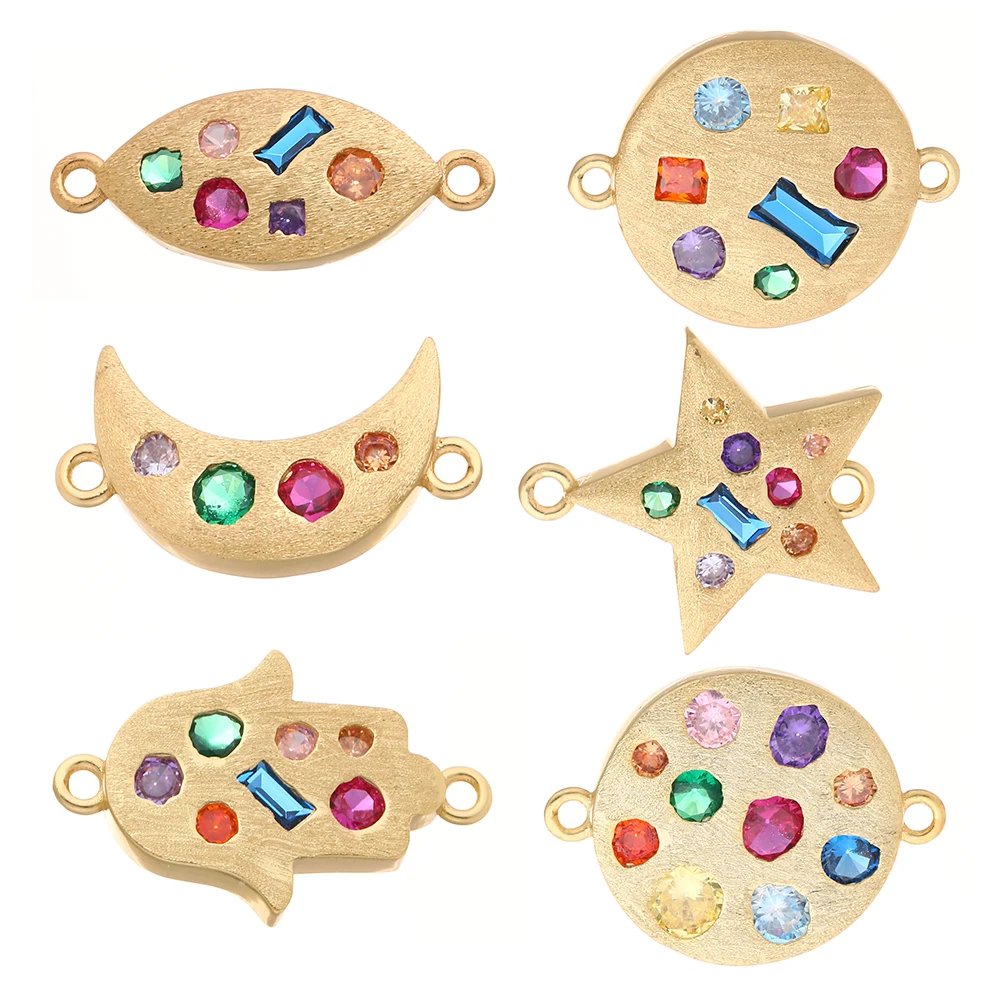 

Moon Star Charms Connectors for Jewelry Making Designer Jewelry Charms for Diy Bracelet Necklace Charm Copper Colorful Zircon