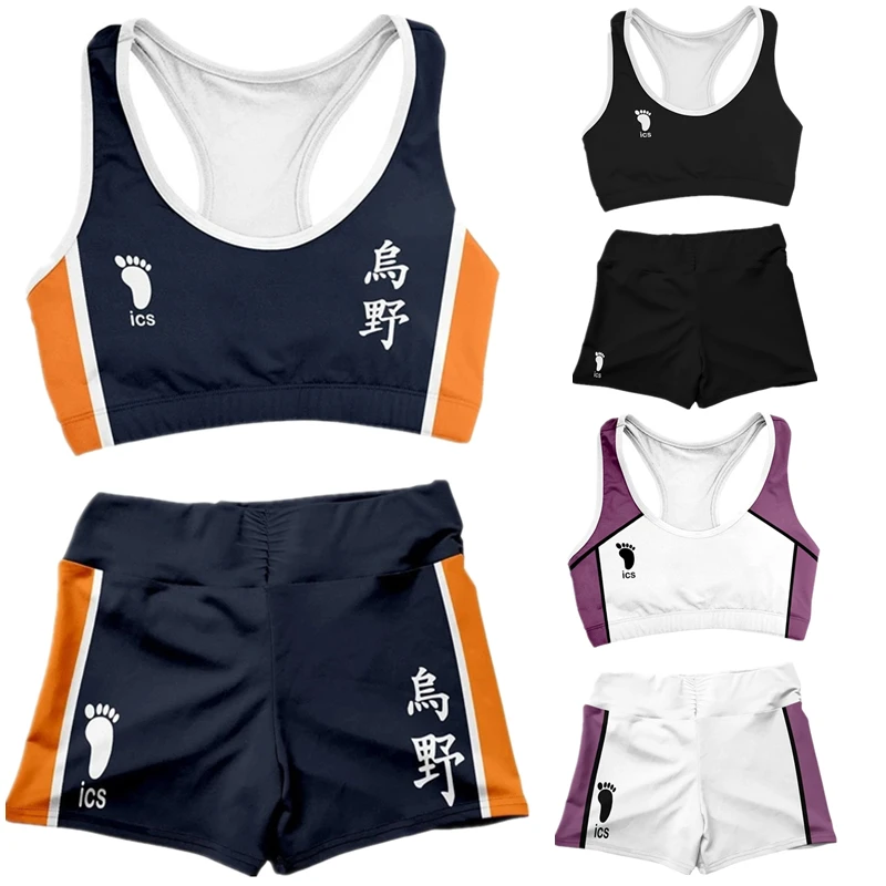 

Haikyuu!! Cosplay Costume Karasuno High School Shoyo Hinata Gym Sport Workout Running Short Bra Yoga Suit Tracksuit Fitness