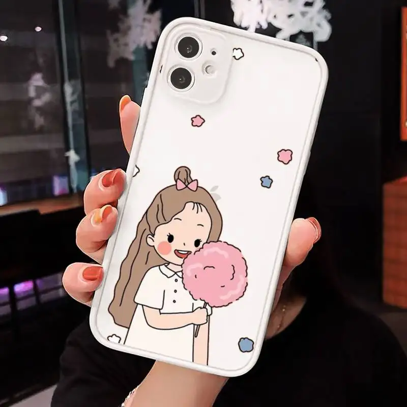 

Aesthetic cartoon girl Phone Case Matte Transparent for iPhone 7 8 11 12 s mini pro X XS XR MAX Plus cover funda