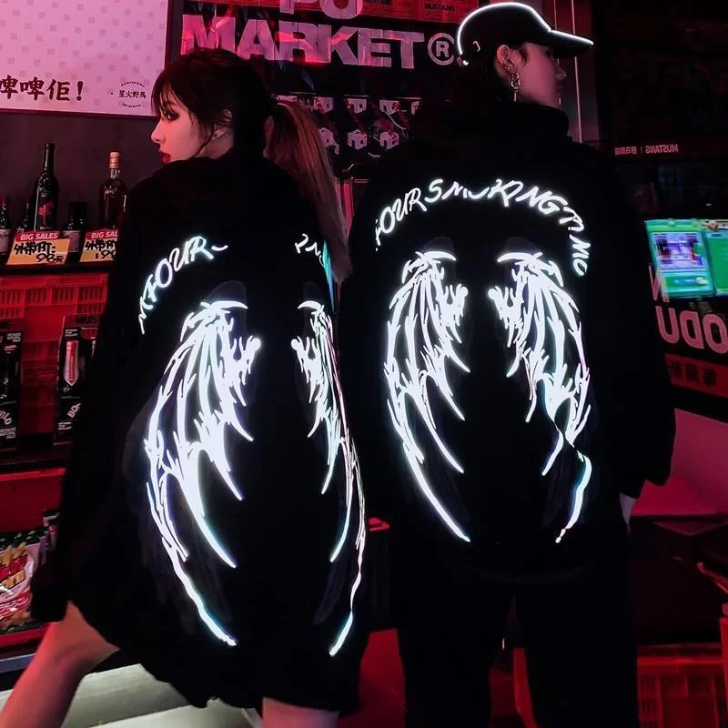 

Angel wings on your back letter print pullover sweater thickened unisex punk hoodie 2022 spring and autumn street style pullover