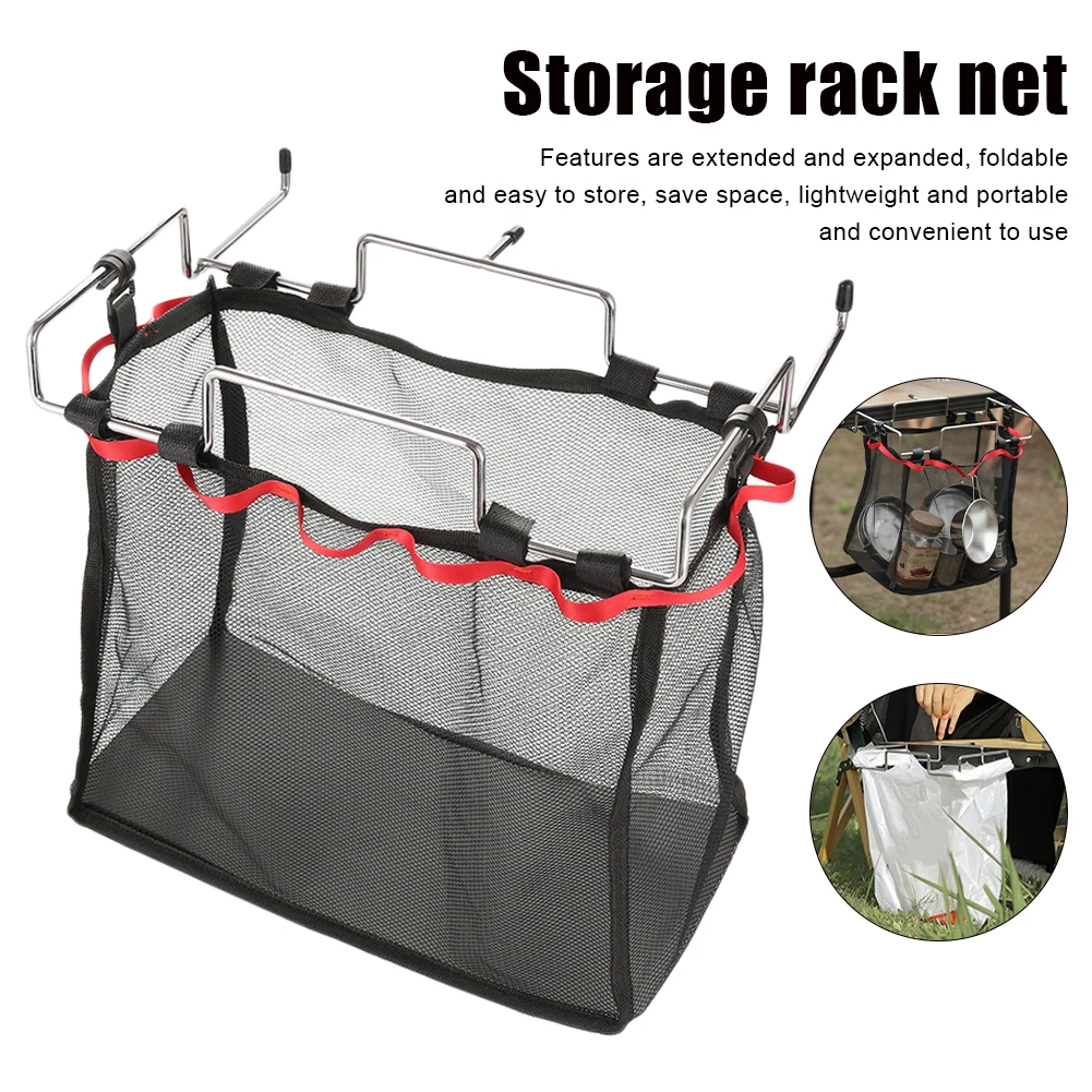 

Outdoor BBQ Camping Folding Mesh Net Basket Portable Table Storage Hanging Mesh Bag Barbecue Grilling Tool Utensils Storage Bag