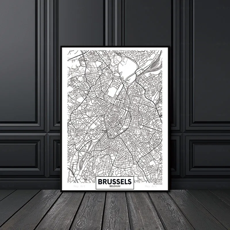 

Abstract Canvas Paintings Doha Vancouver Brussels Paris City Map Black and White Wall Art Print Poster Picture Home Decoration