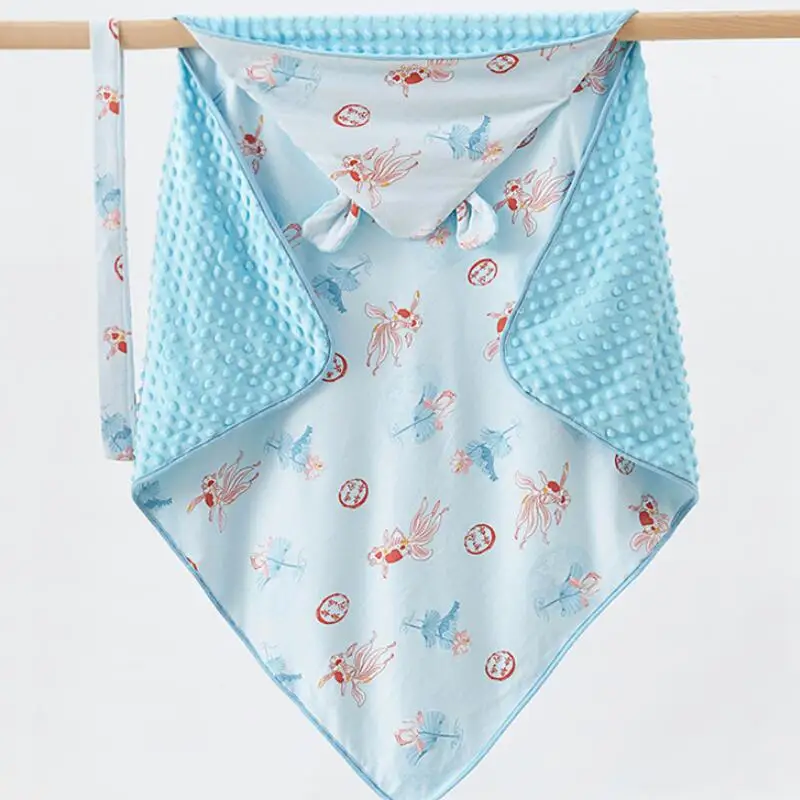 

90x90cm Kids Hooded Bath Towel Cape Blanket Brushed Cotton Cloak Baby Sleeping Blanket Poncho Raised Velvet Sleeping Baby Wrap