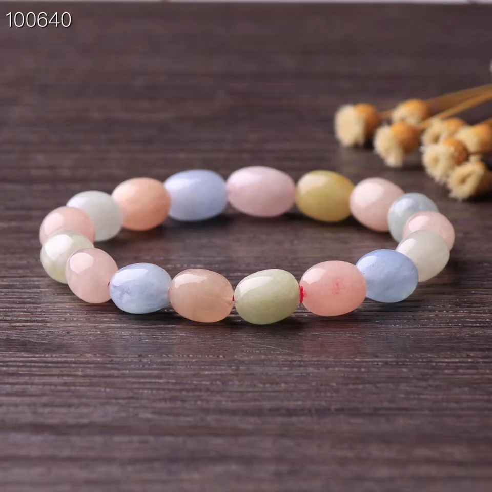 Оригинальный натуральный красочный Morganite Beryl Beads браслет 10 мм овальной Женщины