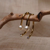 minar minimalist simulated pearl zirconia dangle earrings for women girls gold color metal geometric earrings accessories