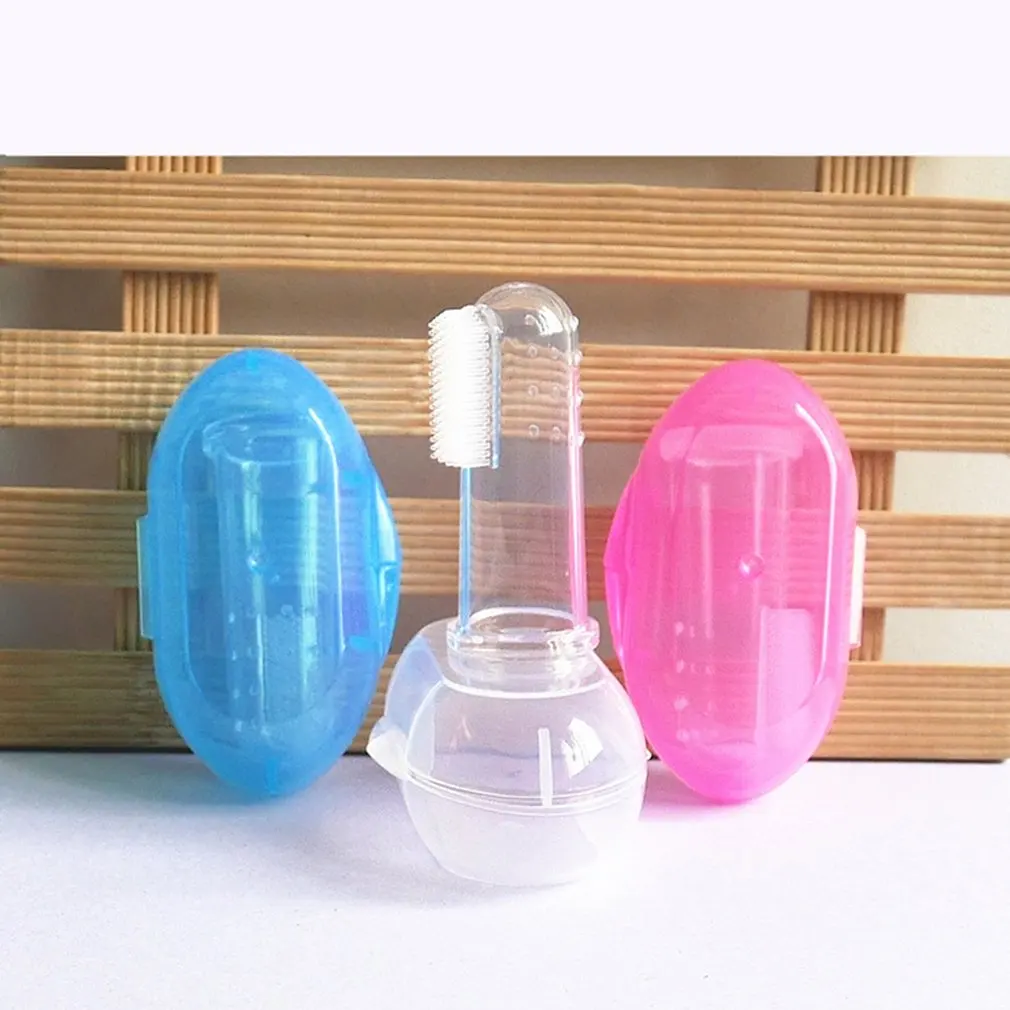 Cepillo de dientes de silicona + caja, limpieza de dedos de beb&eacute;, suave, de goma-3