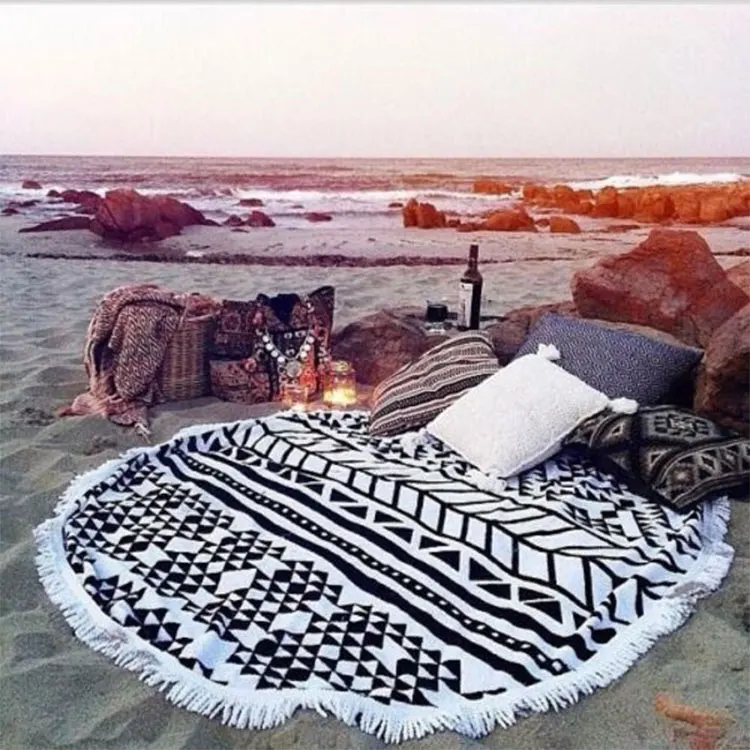 

2016 Bath Towel 100% Cotton Round Beach Tassel Towels Print Summer Bohemian style circle beach Serviette De Plage Toalla Playa