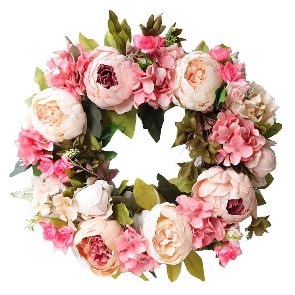 Искусственный венок пиона 16 дюймов дверь Круглый реквизит для фотосъемки дома