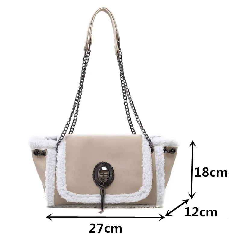 

Fashion Women's Matte Leather Shoulder Bags Luxury Tassel Messenger Handbag Winter Style Female Black Chain Wool Crossbody Bag