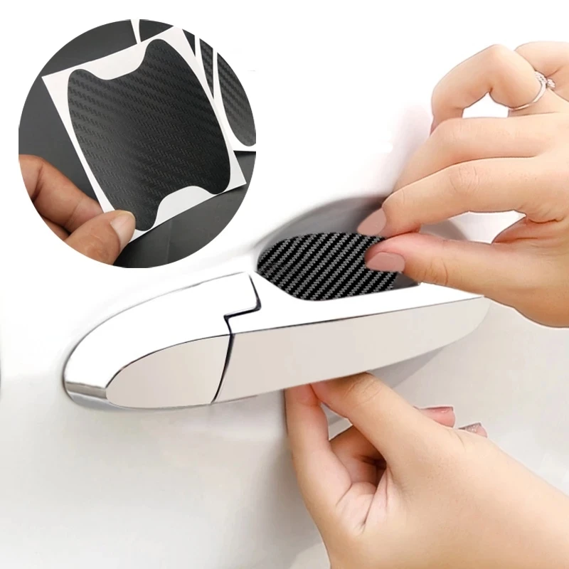 

4pcs/set 3D Carbon Fiber Scratches Resistant Cover Car Body Door Sticker Handle Protection Film Exterior Styling Car Accessories