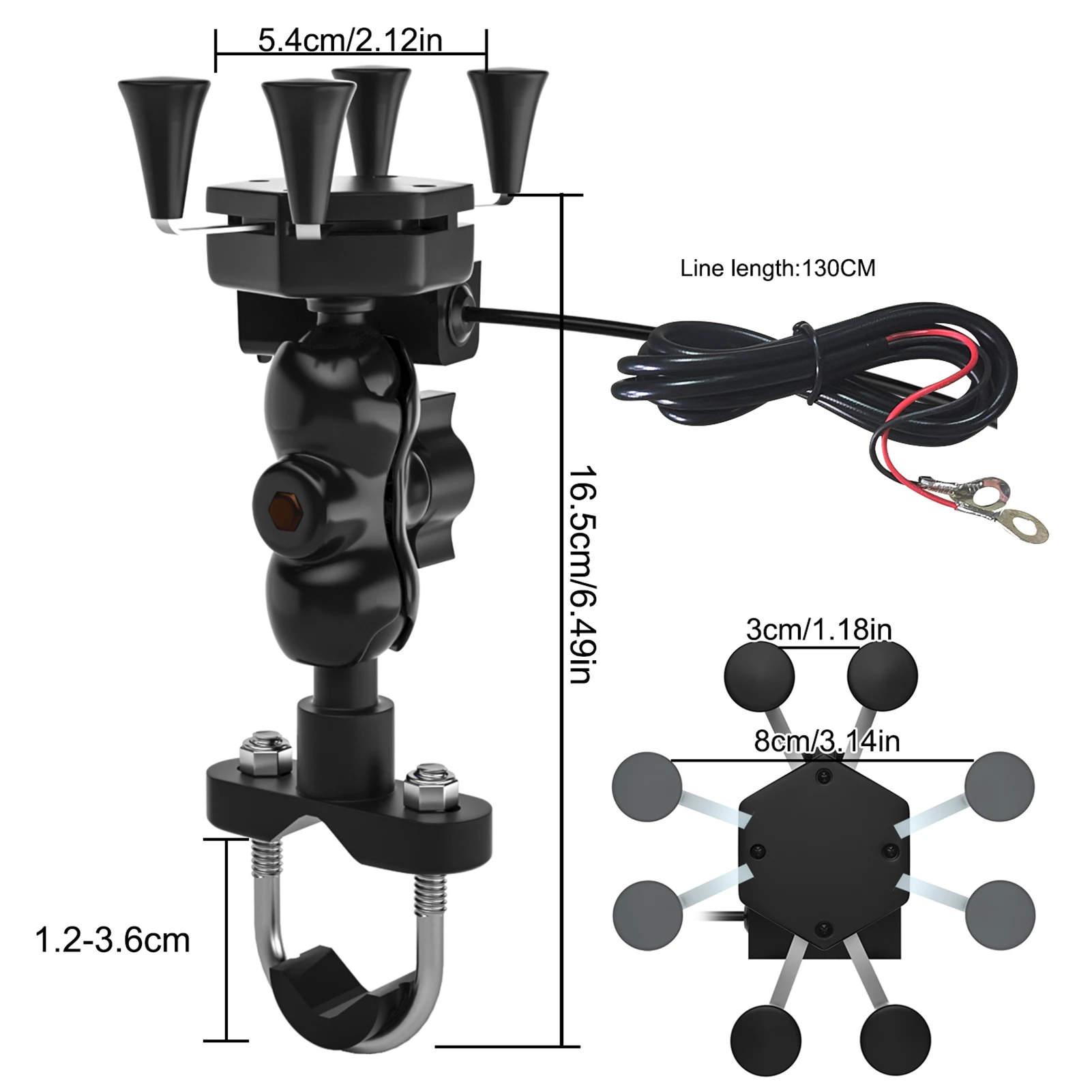 

Motorcycle Phone Holder Cycling X-type Navigation Bracket Kit with USB Charging 12V