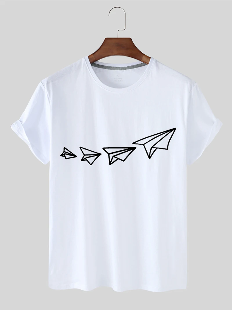 

LH20586 2021 Summer Creative Personality Comfort Paper Plane Printed Large Size Fitness Short Sleeve Casual T-shirt For Woman