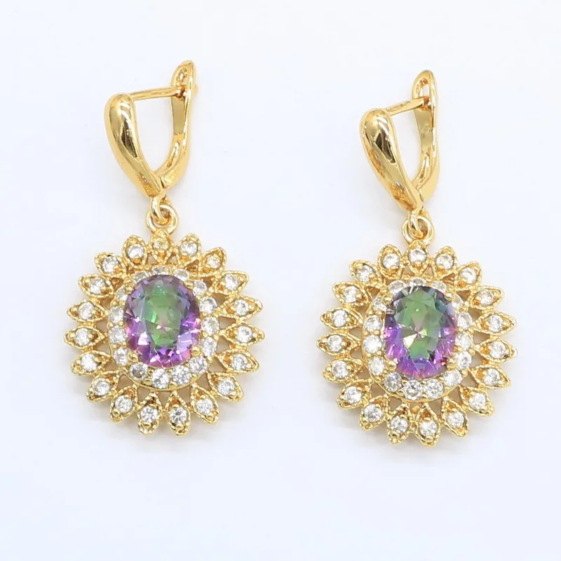 Разноцветные серьги подвески в форме цветка с кристаллами золотого