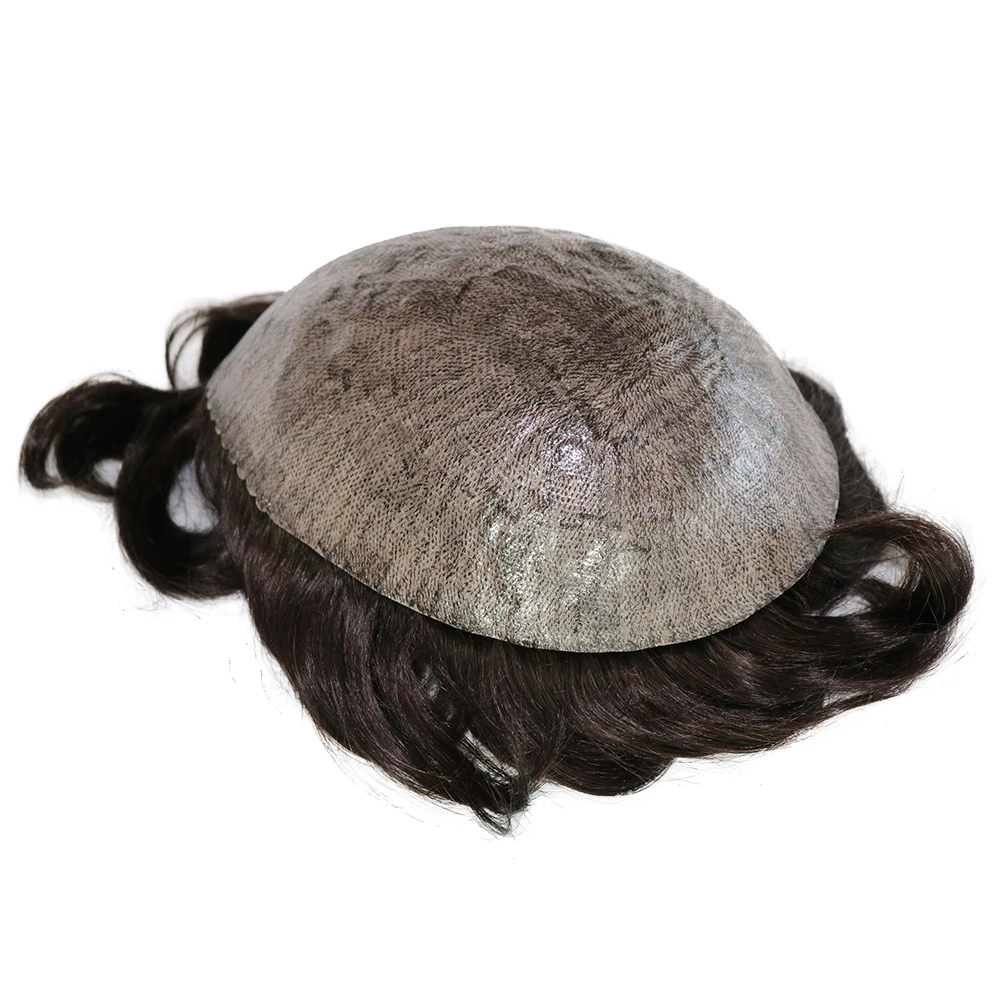 Турапе из волос 100% индийского Remy Human Hair Full PU Thin Skin Capillary Prosthesis Replacement System в коричневом и черном цвете с волнистыми волосами для мужчин.