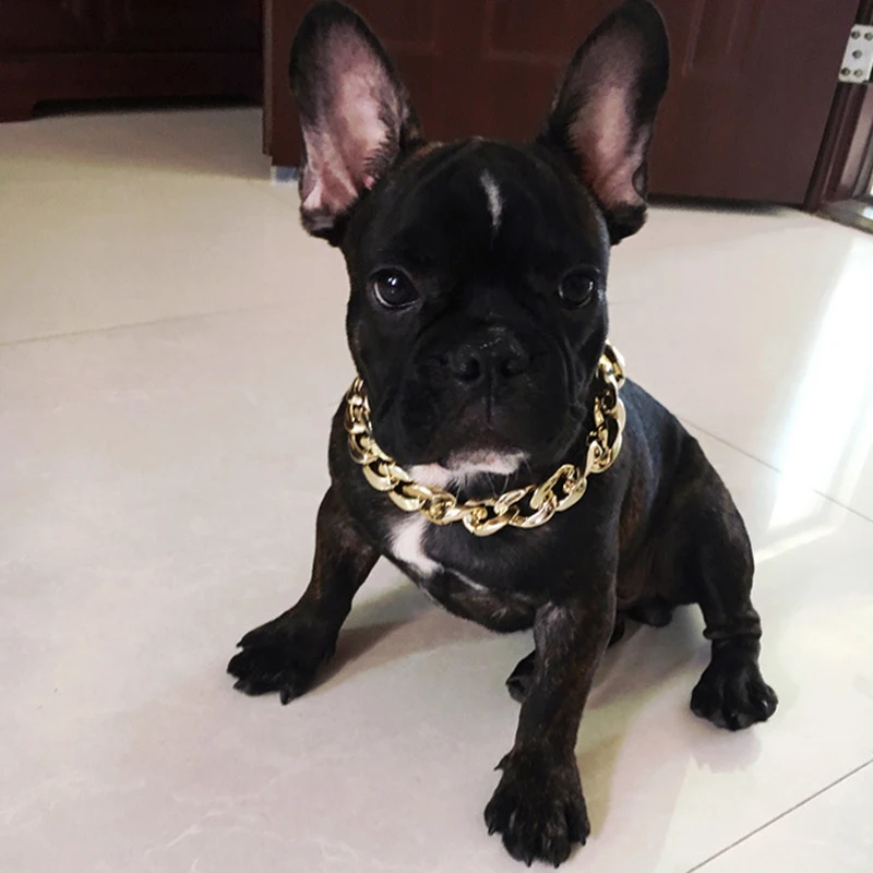 Модные ошейники для собак металлические аксессуары плюшевый бульдог Золотая