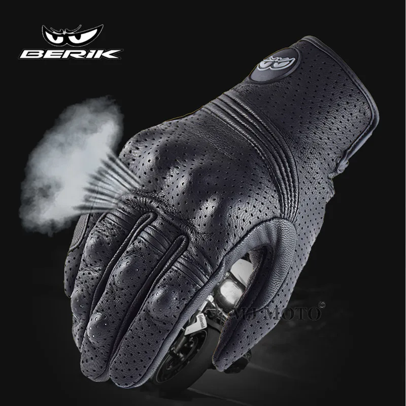 Винтажные Мотоциклетные Перчатки BERIK из натуральной кожи черные мужские