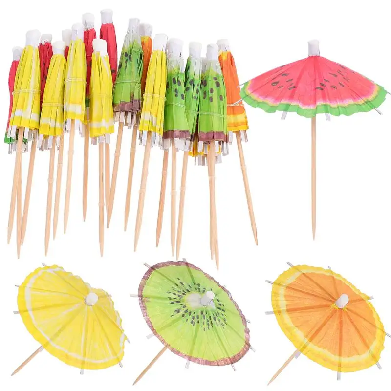 

80Pcs Watermelon Pattern Umbrella Pick Fruit Cocktail Umbrellas Birthday Wedding Party DIY Accessories (Assorted Color)