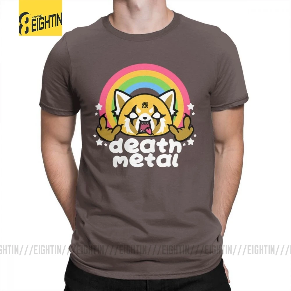 Коричневый Death Metal Aggretsuko aggression Retsuko, футболки из хлопка, Мужская одежда, футболки с коротким рукавом, футболки большого размера с рисунком - Цвет: Коричневый
